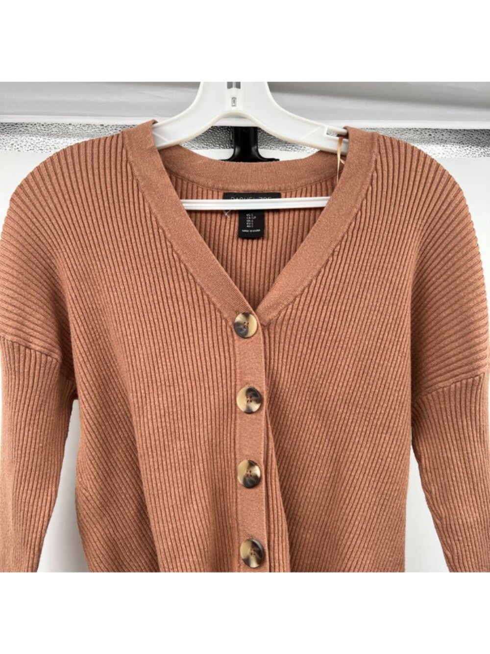 Rachel Zoe Womens Cropped Cardigan V-Neck Button Up Light Brown Size Small - Picture 2 of 9